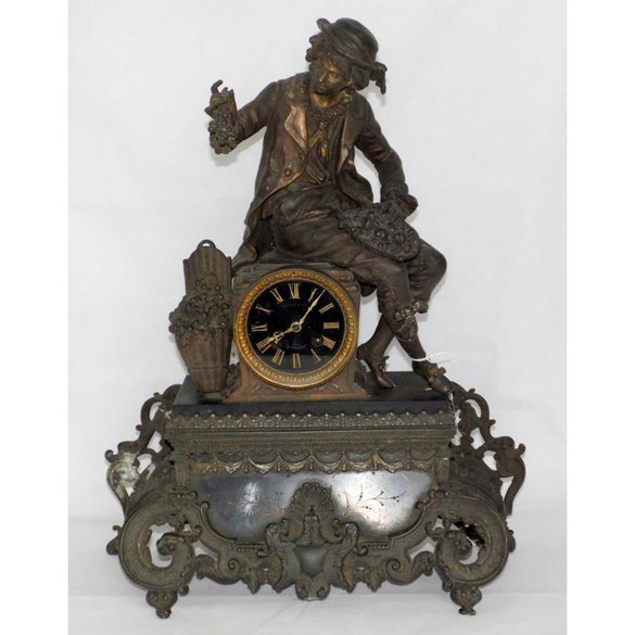 Antique French Samuel Marti Figural Mantel Clock – 8-Day Bell Strike – c.1870–1890