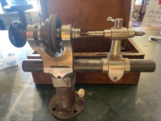 Vintage 6mm Geneva Watchmakers Lathe Set - Fitted Wood Box + 18 Collets & Step Chucks
