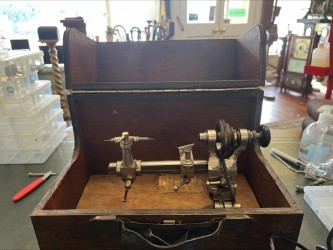 Vintage Cased 6mm Geneva Watchmakers Lathe Set - Wood Box + 11 Collets